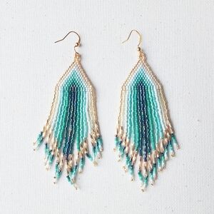 Handmade Gold & Turquoise Glass Beaded Earrings